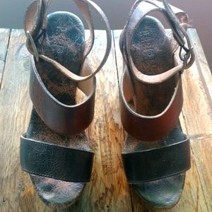 Bed Stu Two Tone Leather Platform Sandals